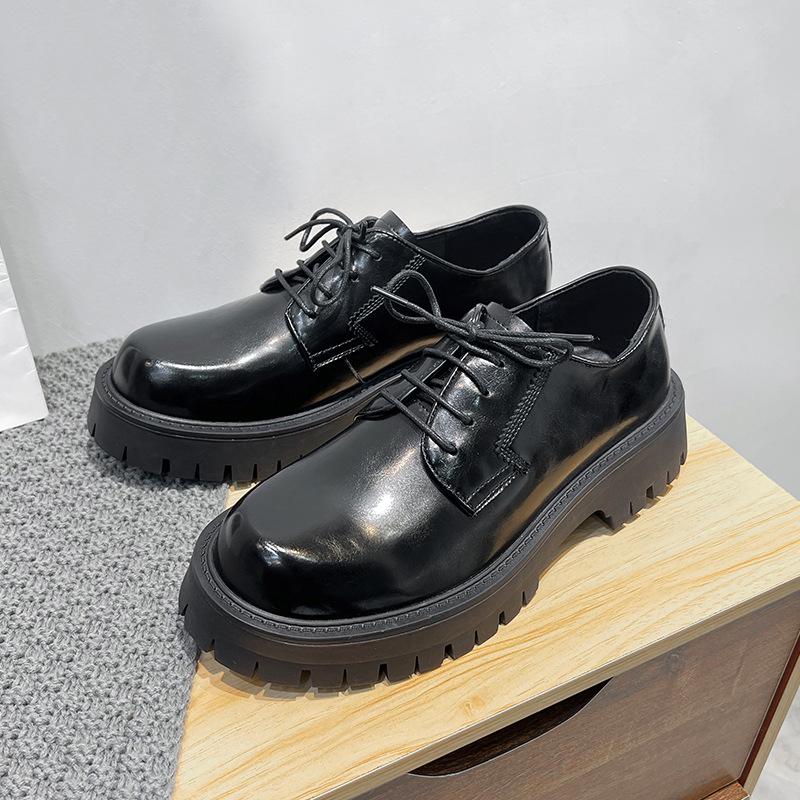 2025 Spring Youth Round Toe Low Heel Lace-up Casual Leather Work Shoes