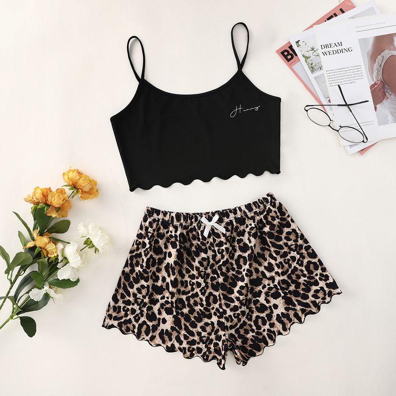 

Strap Top Leopard Print Shorts Honey Print Sling Tops Leopard Print Print Shorts Black M