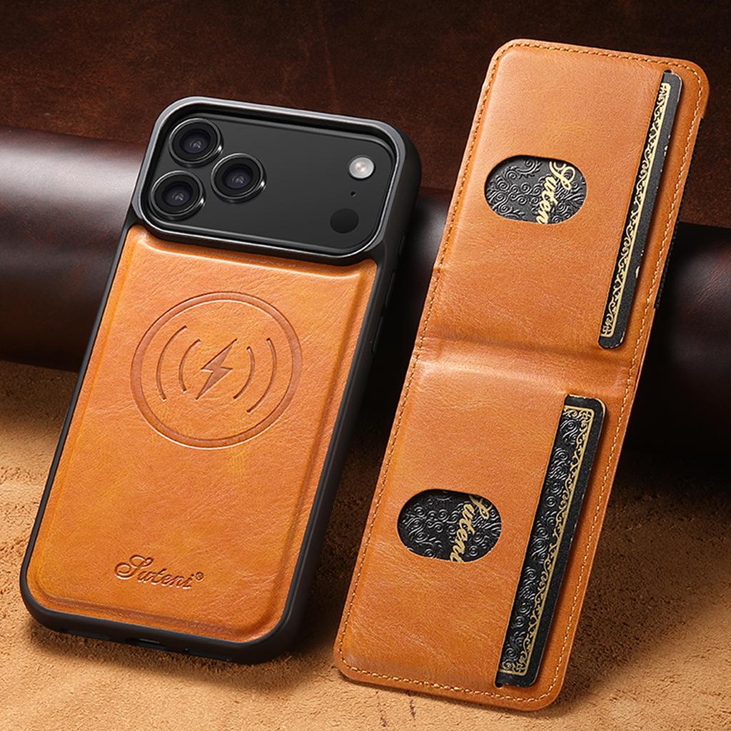 Faux Leather Phone Case Wireless Charging Magnet Card Holder Stand for IPhone 17 Pro Max 16 Plus 15 14 13 1215 14 13 12