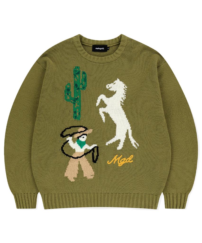 MAHAGRID Mgd Cowboy Knit Sweater Olive(Mg2Efmk604A)