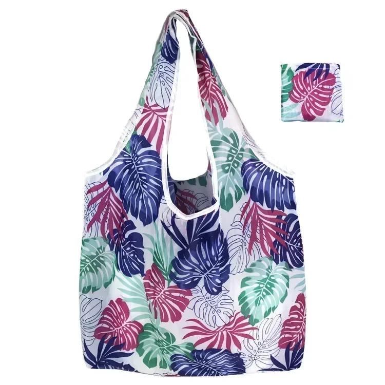 Fashion Printing Foldable Eco-Friendly Shopping Bag Tote Folding Pouch Handbags Reusable Large-capacity for Travel Grocery Bag