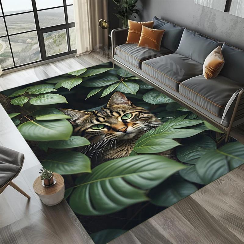 

Hidden Cat in Tropical Leaves Area Rug Carpet Mat Non-Slip Stain Easy Clean Large Size for Cat Lovers Living Bedroom Home Decor 40X60cm