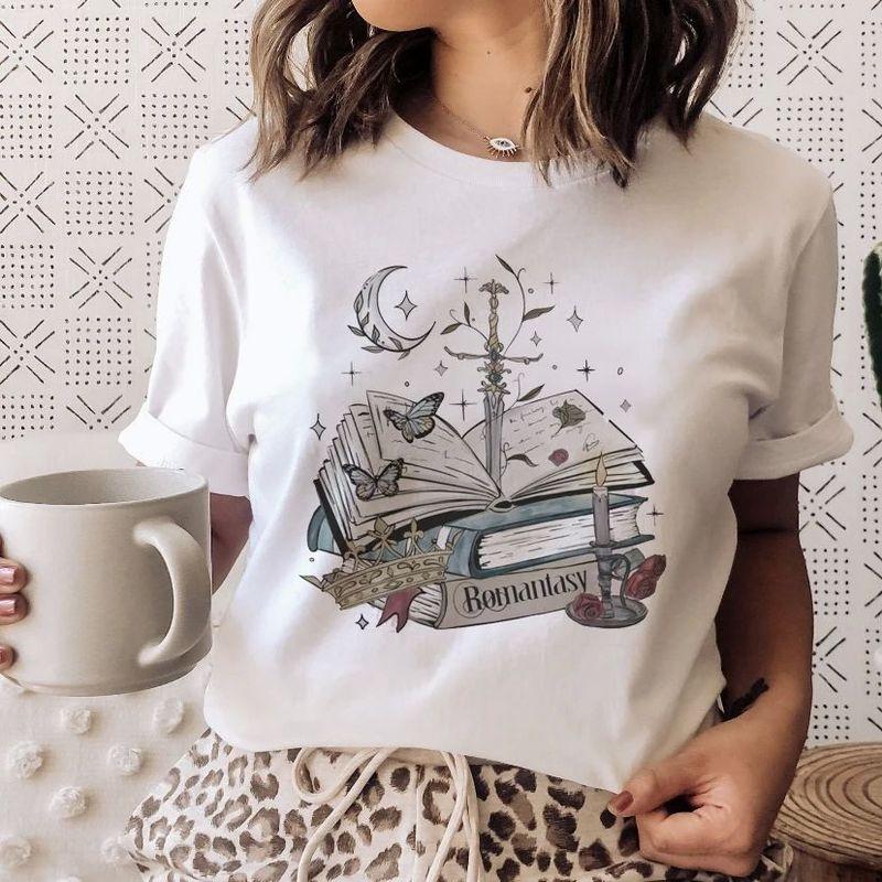 3D Book Printed Short Sleeve T-shirt 3D Book Print Round Neck Short Sleeve T-shirt