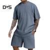 2Pcs/Set Men Sports Suit O-Neck Short Sleeve T-shirt Elastic Waist Wide Leg Shorts with Pockets Set Jacquard Texture Running Wear