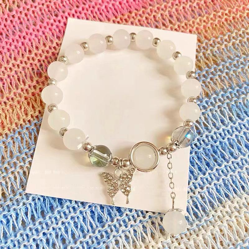 Trendy Butterfly Charm Bracelet Refreshing Moonstone Alloy 2024 Summer Womens Accessory