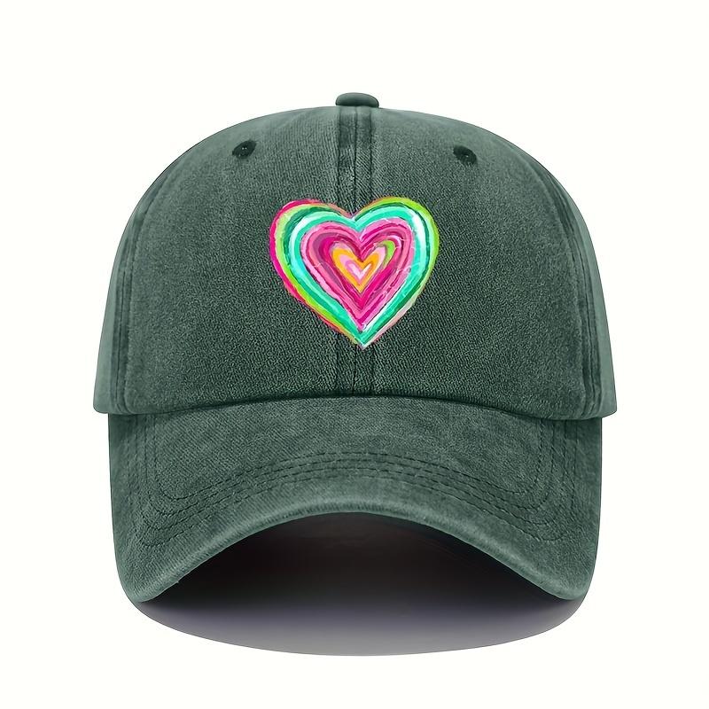 Vintage baseball cap with vibrant heart-shaped print and adjustable sun protection casual headpiece