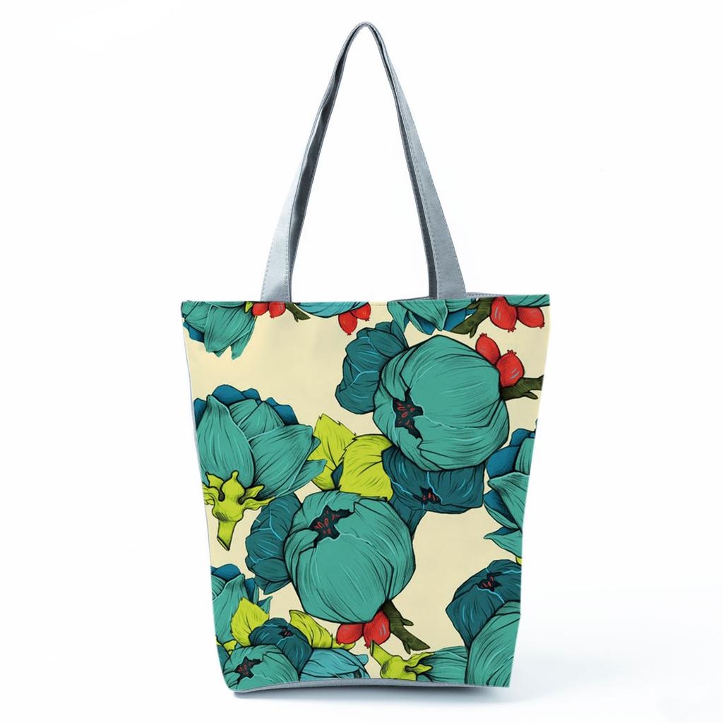 High Capacity Shoulder Bag Shopping Bags Bright Colors Floral Print Handbag Casual Travel Multi Functional Beach Bag Commuting Tote Bag