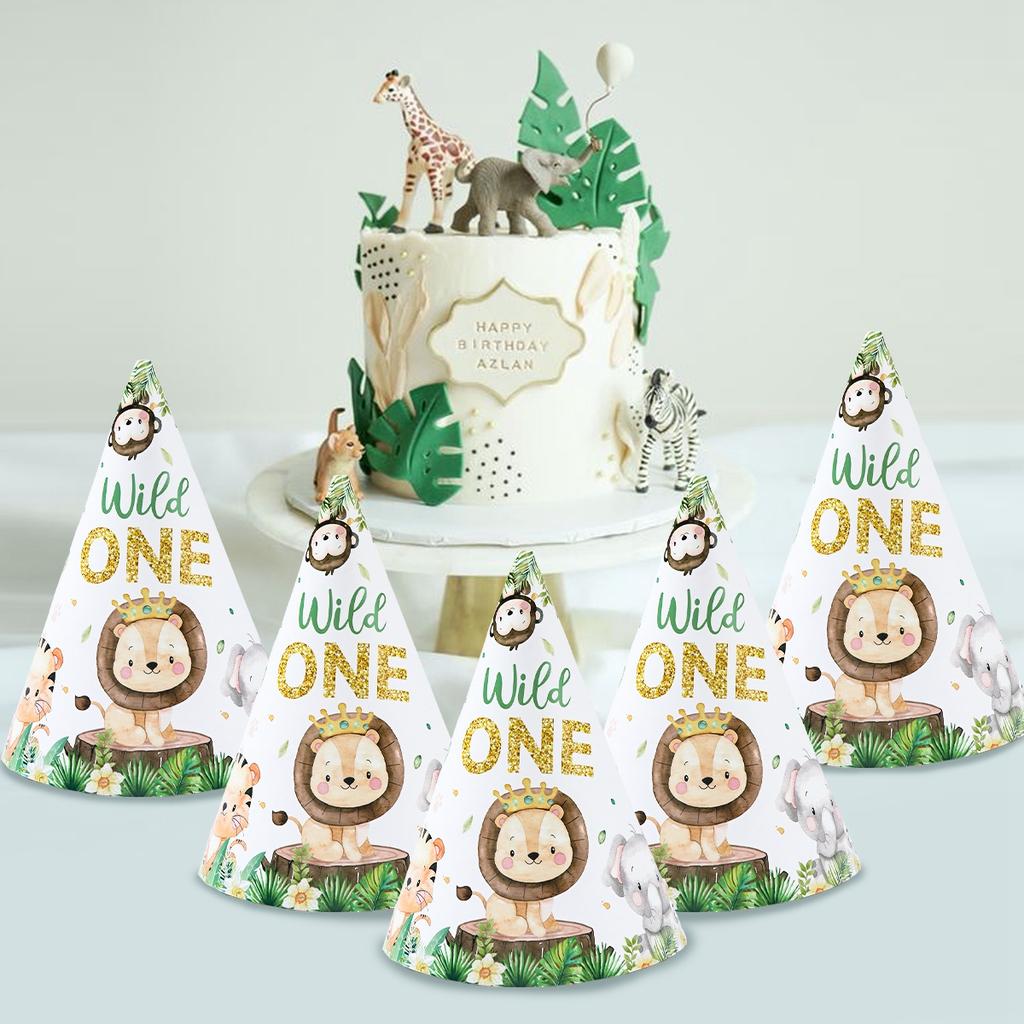 Wild One Paper Hats Jungle Animal Hat Birthday Party Decor Kids Forest Birthday Baby Shower Party Supplies Home Party Decor