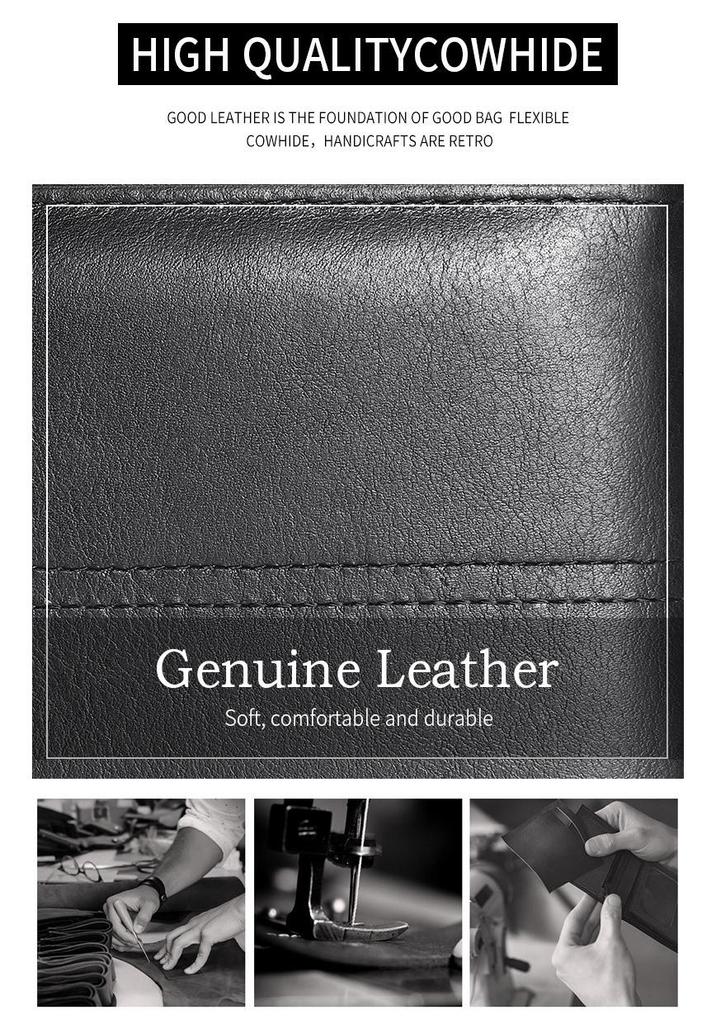European and American Men's Genuine Leather RFID Anti-Theft Wallet - Short, Stylish, Anti-Magnetic Coin Purse & Money Clip