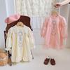 Girls Spring Cotton Princess Dress With Embroidered Lace Puff Sleeves Elegant Kids Party Gown For Little And Big Girls
