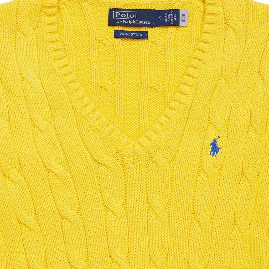 Maglione da donna in maglia a manica lunga con scollo a V tinta unita vestibilità slim Polo Ralph Lauren Giallo WMPOSWENC020659-700