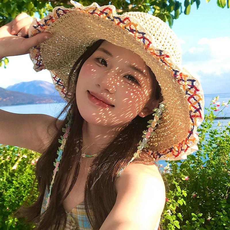 Summer Women'S Wide-Brimmed Straw Hat Beach Vacation Style Sun Hat Straw Fisherman Hat