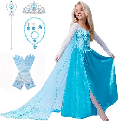 Frozen Elsa Princess Ice Blue Heart Magic [YITING] Kids' Costume, 7-Piece Set, (Princess Dress, Tiara, Wand, Gloves, Necklace, Ring, Earrings)