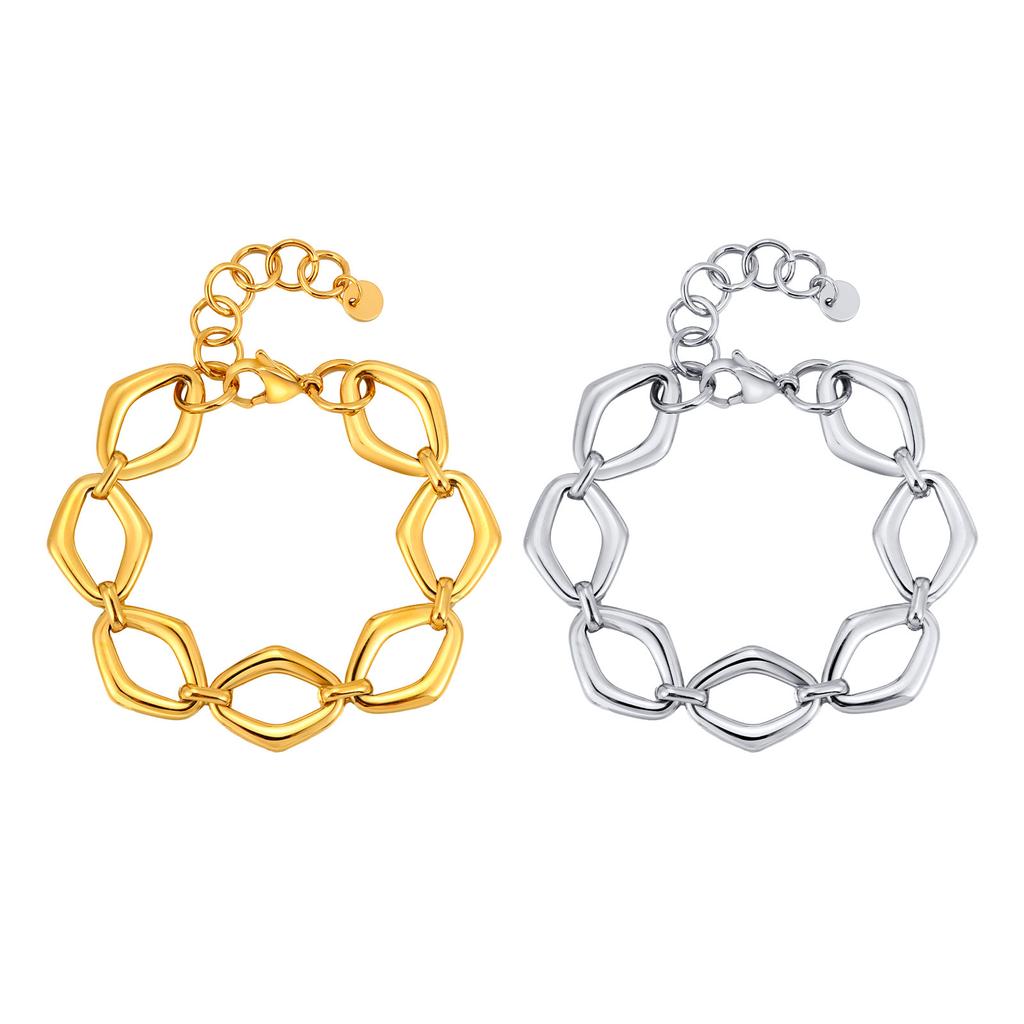 Stainless Steel Geometric Rhombus Handmade Chain Gold Bracelet Fashion Accessories Ladies 2529