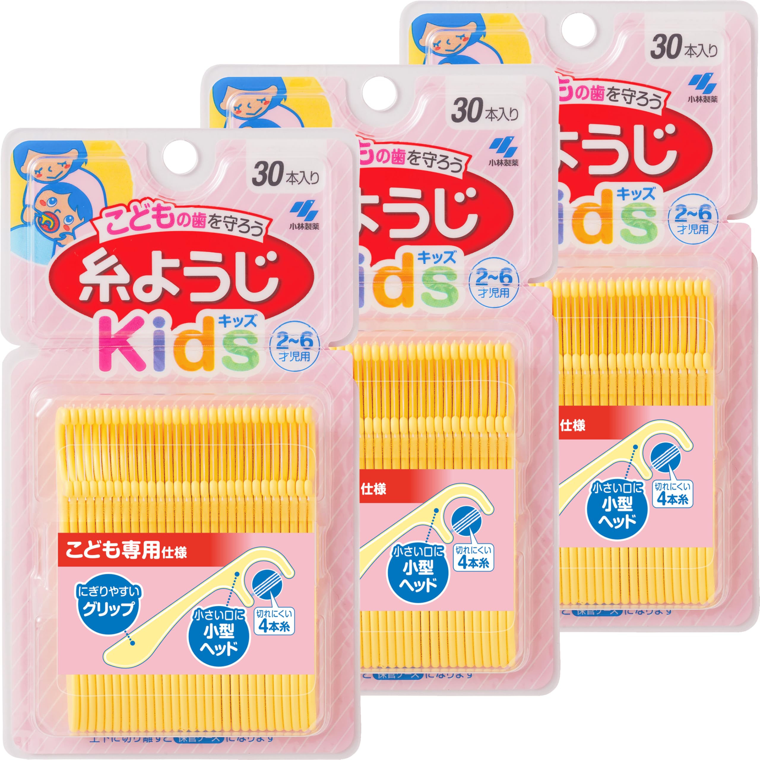 Dental Floss Kobayashi Pharmaceutical Handled Dental Floss for Ages 30 pieces (Bulk Purchase) - Kids  2-6, (x 3)