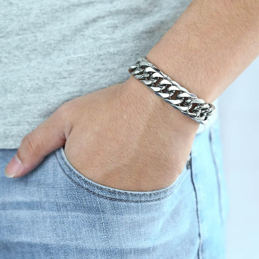 Bracelet à maillons Rombo pour hommes, chaîne en acier inoxydable 316L, argent, 8-14MM