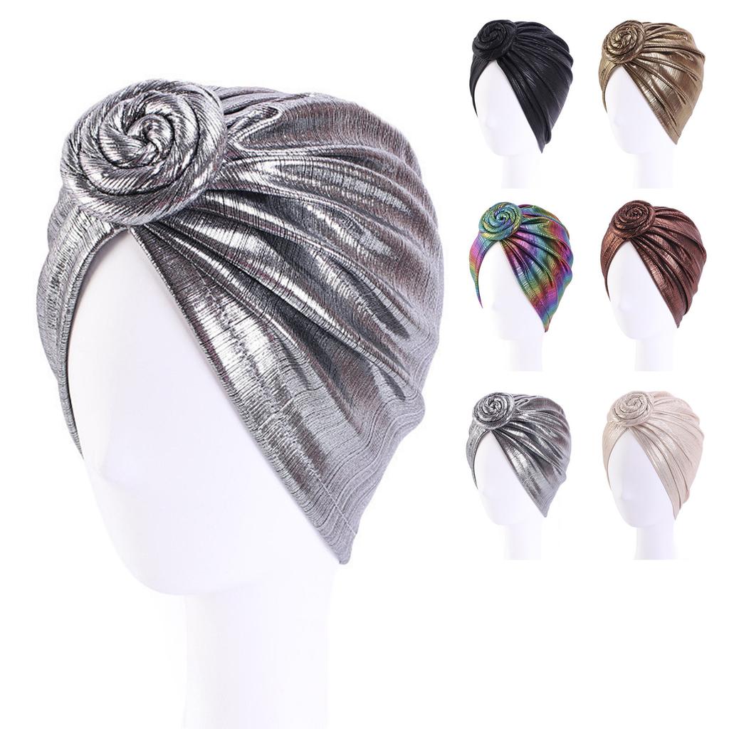 Women African Headwraps Pre-Tied Bonnet Knot Beanie Cap Elastic Bandanas Pleated Muslim Turbans Hat Chemo Covers Cap