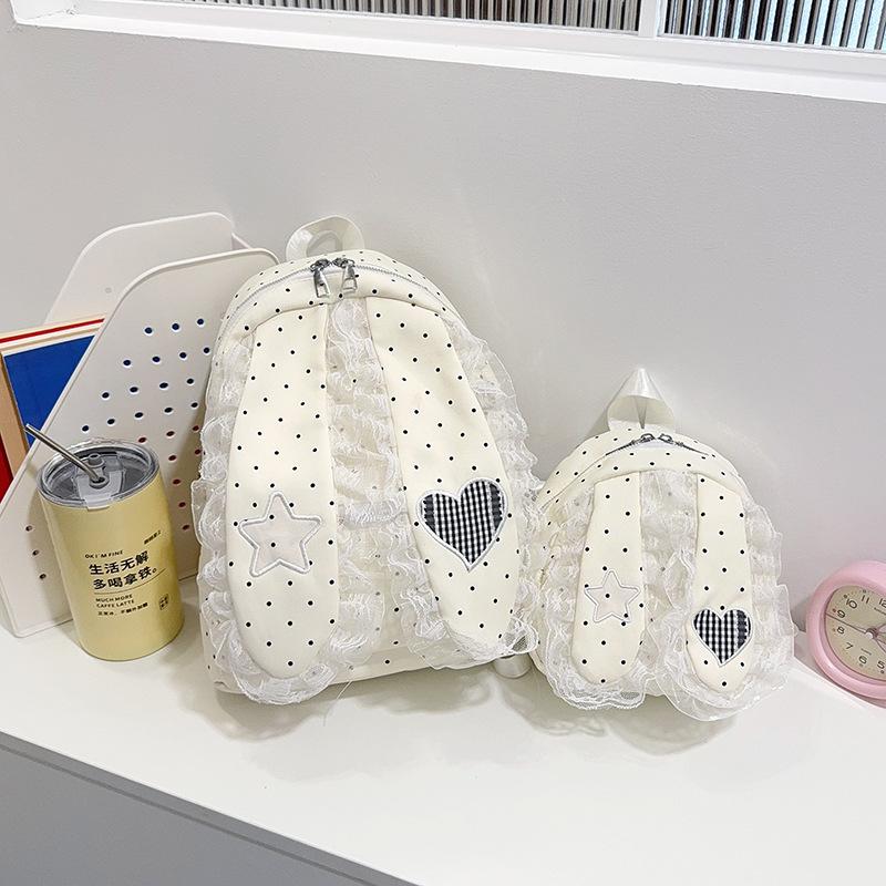 Schoolbag1011 New Polka Dot Rabbit Ear Backpack Women's Fashion Versatile Shoulder Bag Lightweight Portable Sweet Lace Small Bag