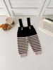 Herbst Koreanischer Stil Kleinkind Gestreifter Cardigan + Latzhose Set
