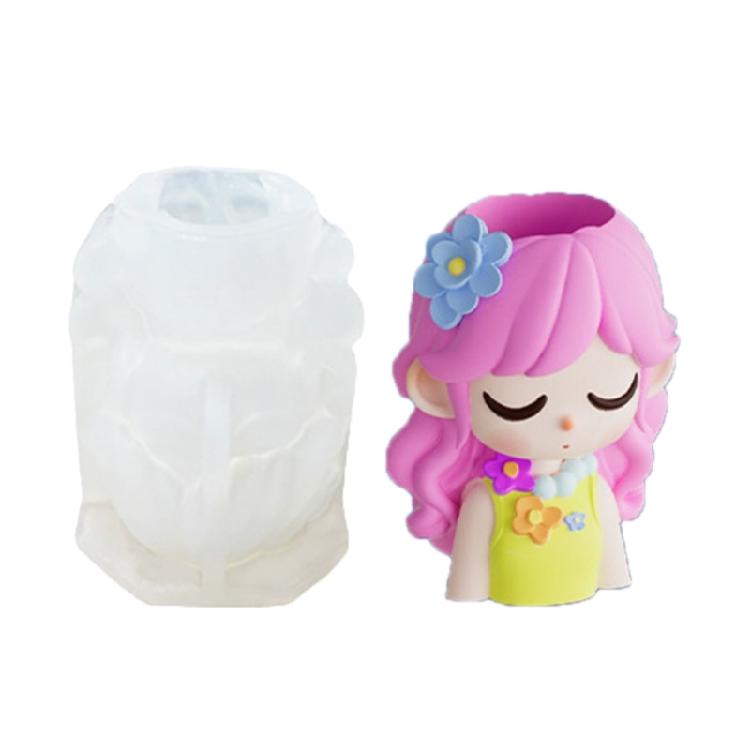 Unique Silicone Candle Mould Of Long Hair Girl Planter For Creation Art And Home Decoration Projects