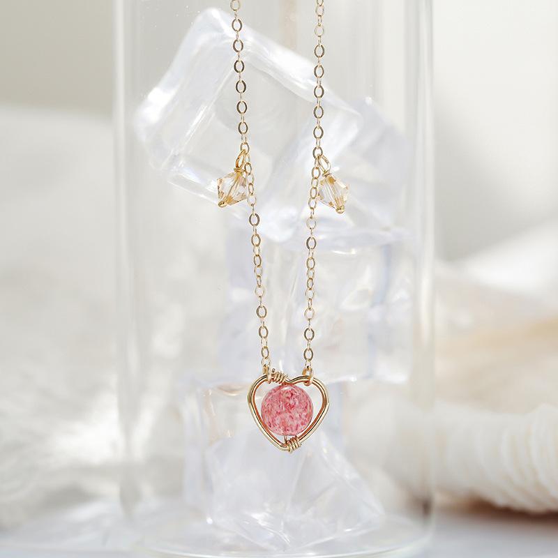 Natural Crystal Necklace Strawberry Crystal Necklace Feminine Simple Pendant Austrian Crystal Clavicle Chain Accessories Chain length