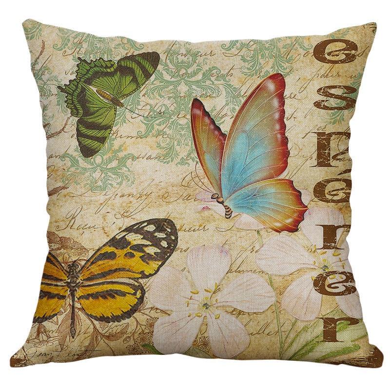 Elegant 18" Butterfly Bees Cotton Linen Pillow Case For Stylish Home Decor