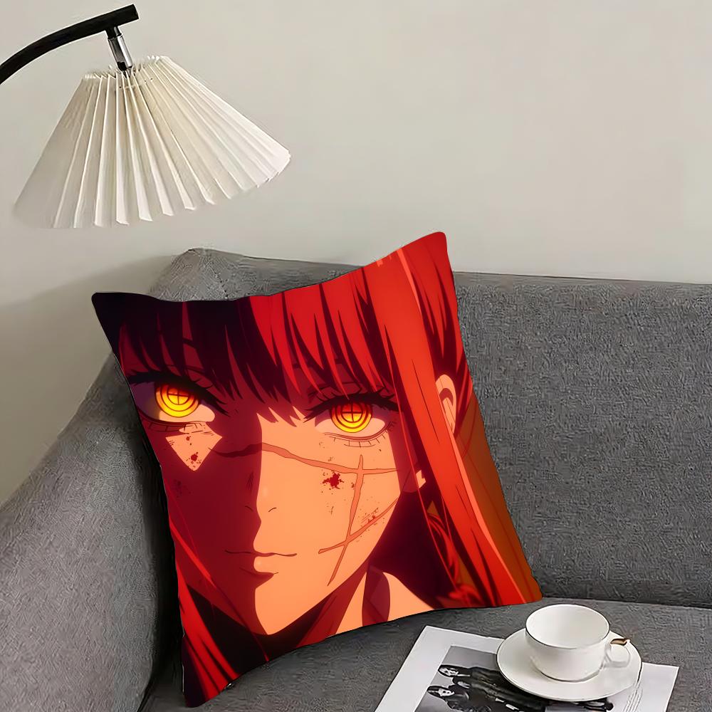 Anime Makima Chainsaw Man Cushion Cover Reversible Plush Pillow Cover – For car, sofa, bedroom, perfect as a gift.