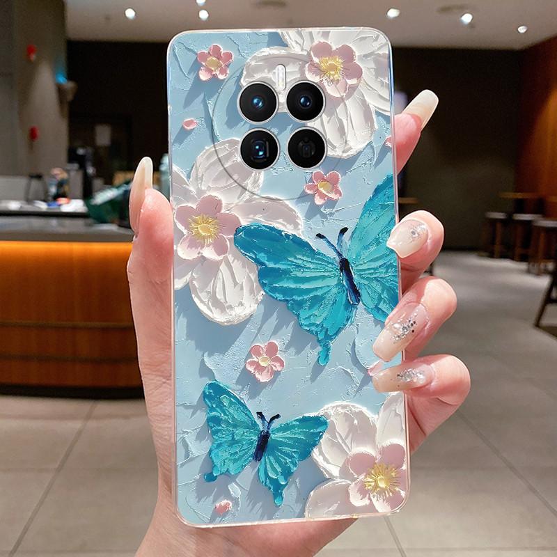 Phone Case For Huawei Mate 50 50E Butterfly Bow Protective Casing For Huawei Mate 50 Pro Transparent Soft Silicone TPU Cover