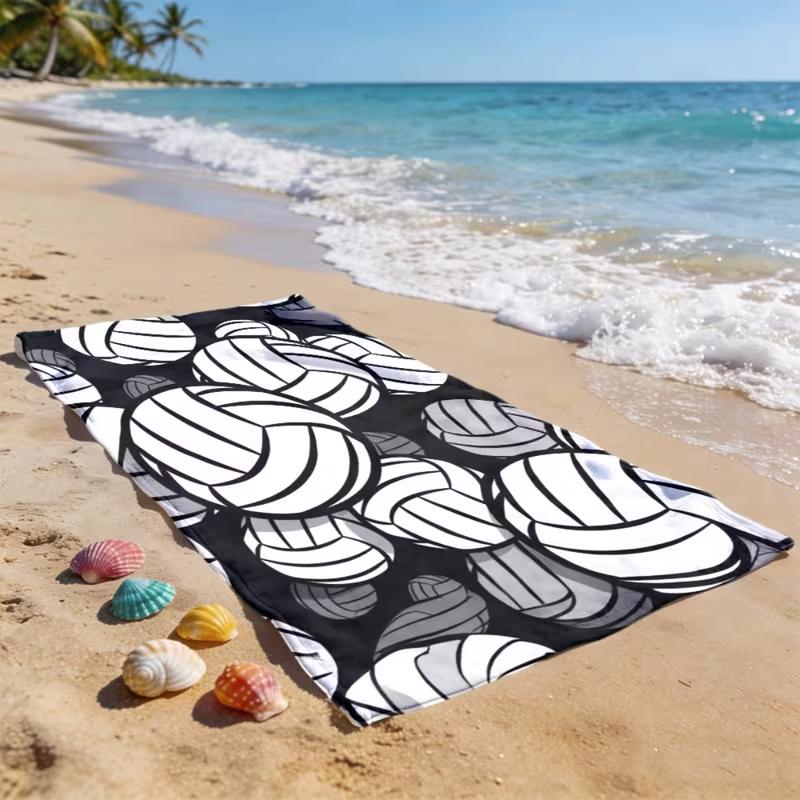 Serviette de plage imprimée Volley-ball mignon sur toute la surface Thème Sportif Serviette sans sable Légère pour Jeux de Plage Gym Yoga Voyage d'Été