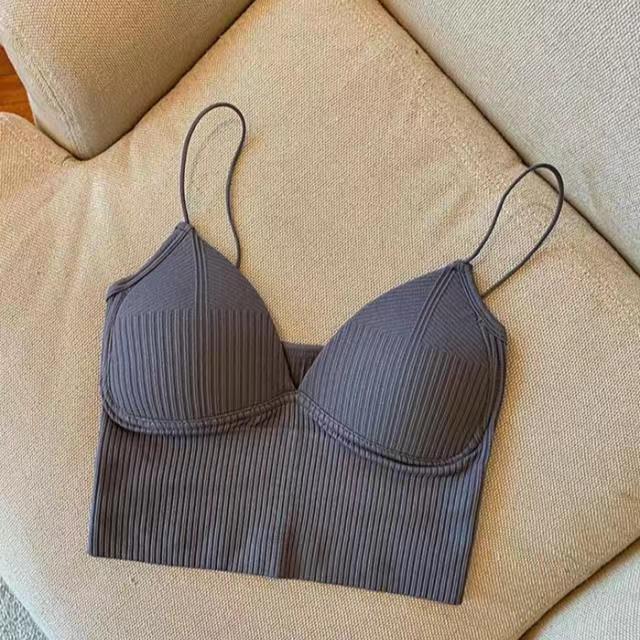 Women Tops Sexy Solid Crop Top Seamless Camis Women Tank Tops Sleeveless Slim Camis With Bra Basic Underwear Padded Bra Tops