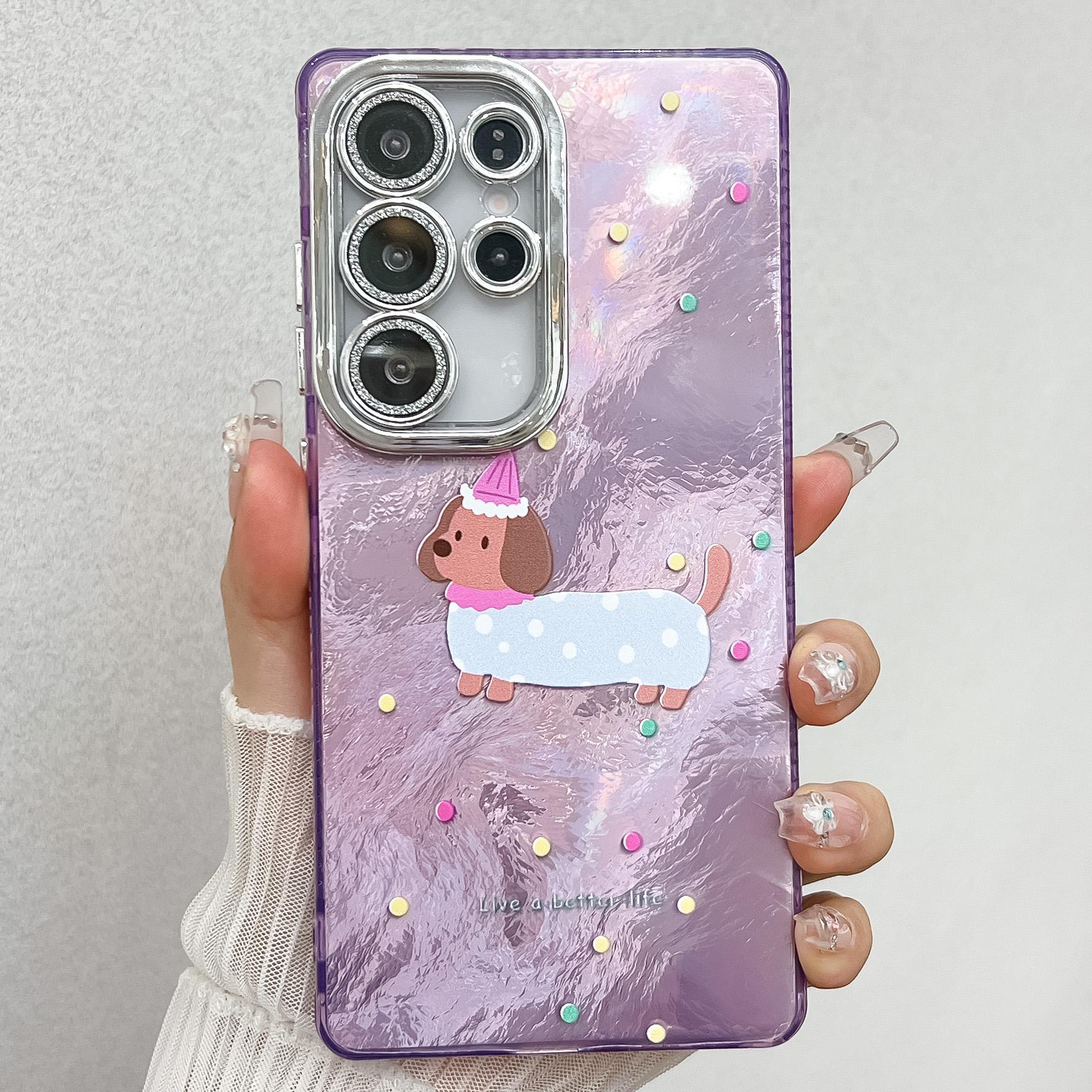 

For Samsung Galaxy S25 Ultra Case Dachshund Pattern Design IMD PC+TPU Phone Back Cover with Glass Lens Film LC5