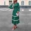 Elegante Vestido Largo para Mujer Cintura Alta Color Sólido Cuello O Manga Larga Otoño Invierno