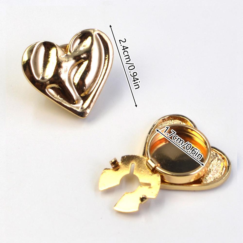 2pcs Alloy Button Covers Heart Shaped Decorative Brooch Cufflink Button Flap For Sewing Shirt Making Party Daily Wear