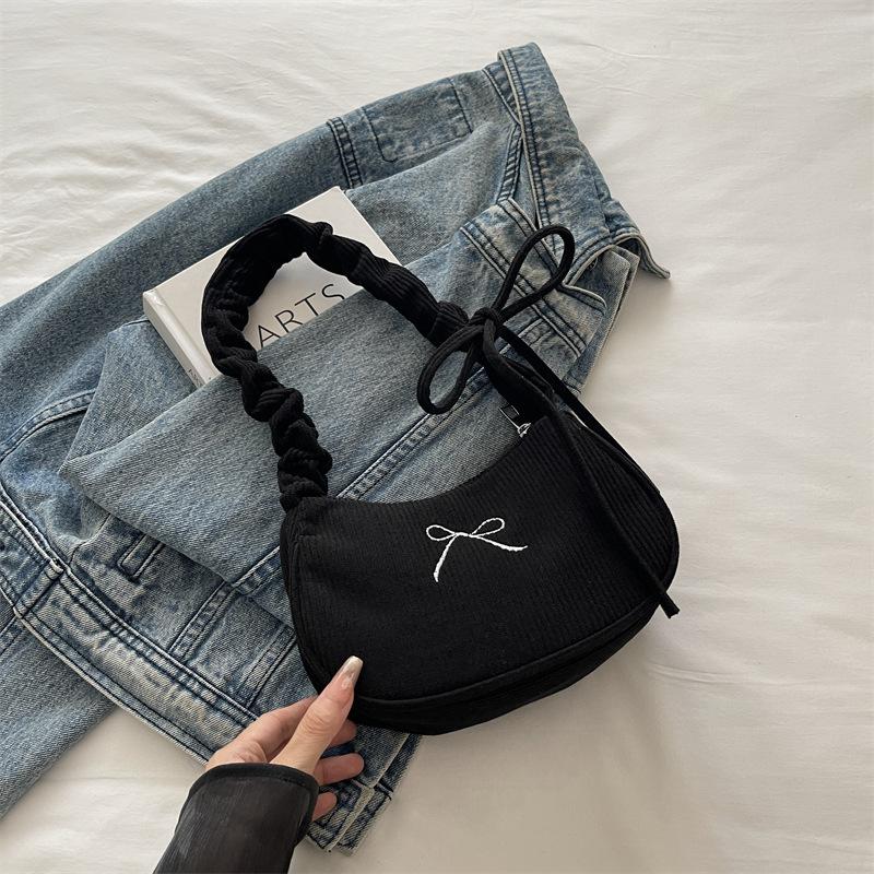 

ins fashion pleated portable small square bag women s bag 2025 autumn new embroidered bow shoulder bag trendy armpit bag