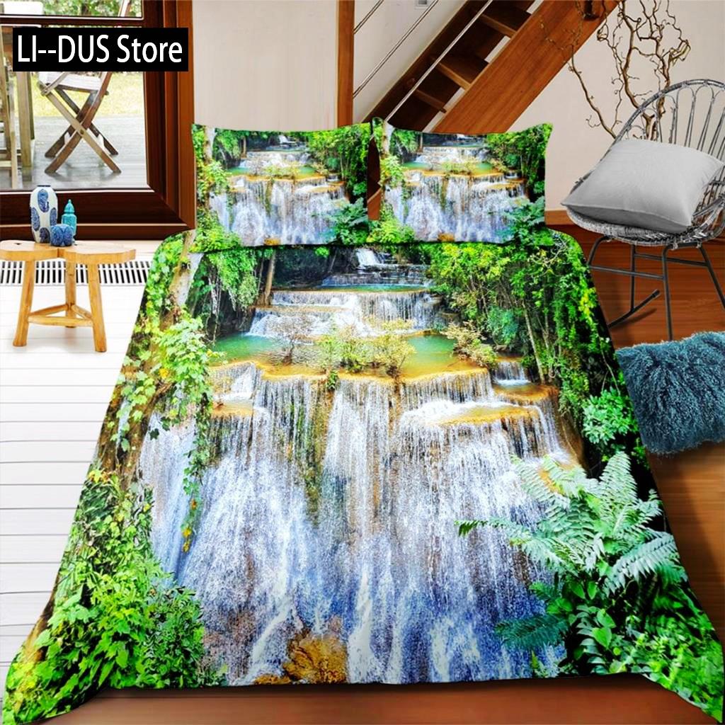 

Comforter Landscape Fake Window 3D Print Scenery Bedding Set Microfiber Landscape Waterfall Garden King Size Comforter (quilt)-EU Single(135*200cm)3pcs