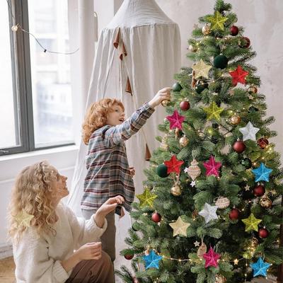 6Pcs Plastic Christmas Decorations Gold Glitter Star Decorations Christmas Tree Hanging Decorations Christmas Festive Supplies