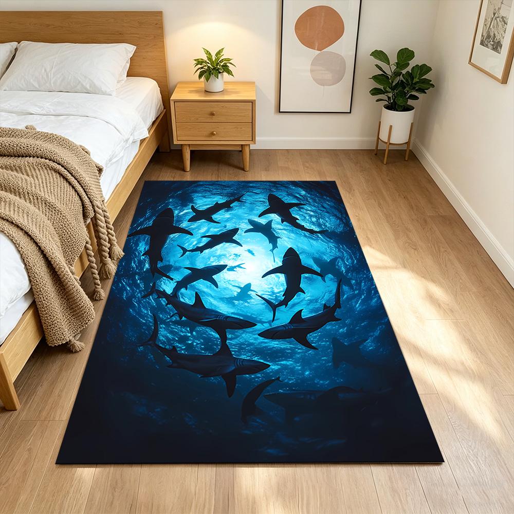 Sharks In Deep Blue Ocean Non-Slip Home Carpet Design for Office Decor Living Room Bedroom Gift