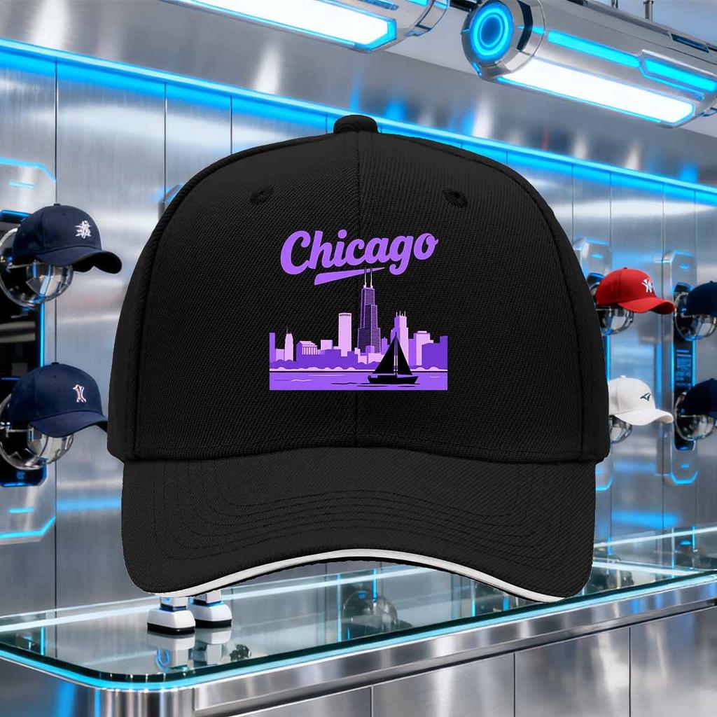 Chicago Skyline Sailboat Baseball Cap Polyester Graphic Print Adjustable Snapback Hat Casual Outdoor Adult