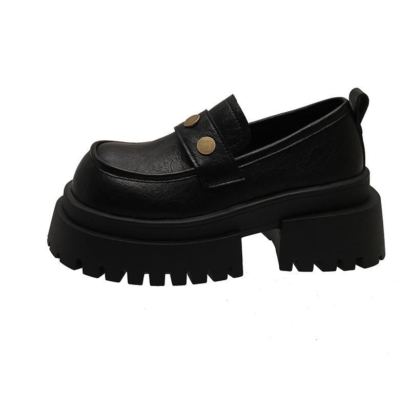 Small leather shoes 2025 spring new one-pedal thick heel JK shoes women's Korean version round head retro with skirt single shoes