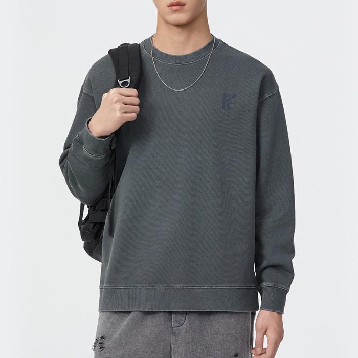 

380G Осень-зима Американский ретро свитер с круглым вырезом мужской свободный большой размер молодежная одежда с длинными рукавами модный топ мужская одежда 4XL