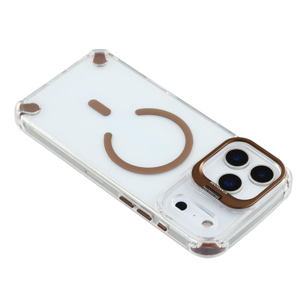 For iPhone 17 Pro Max Magnetic Case TPU PC Clear Phone Cover with Lens Frame Kickstand/Lens Film