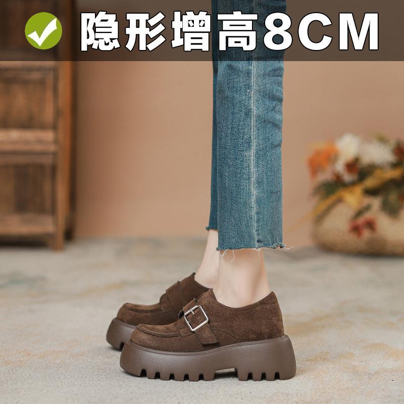 Round Head Belt Buckle Thick Heel Single Shoes Women's British Foam Sole Small Leather Shoes Women's Small Size 32