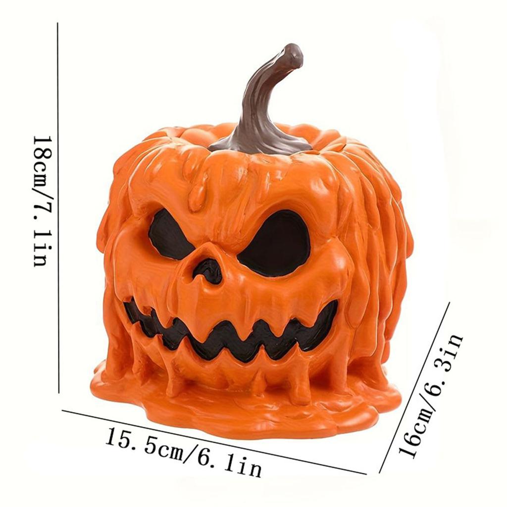 1Pc Resin Pumpkin Statue Ornaments, Horror Melting Skull Pumpkin Statue, Candy Stand with Lid, for Halloween Party Decoration