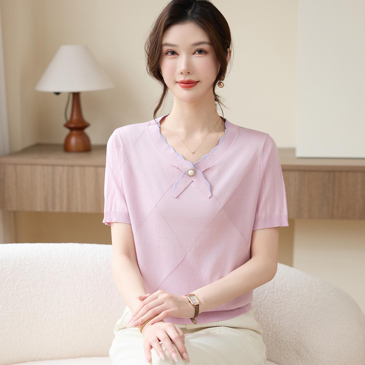 

Mother s Day Ice Silk Short-Sleeved T-Shirt for Moms – Stylish Top for Middle-Aged and Elderly Women, New Summer 2026 Fashion L (80-100 lbs) фиолетовый