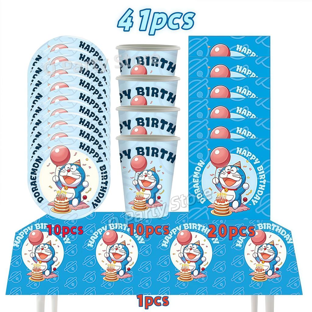 Doraemons Birthday Party Decoration Tableware Plate Cup Balloon Cake Topper Banner Stickers Kids Favor Gift Baby Shower Supplies