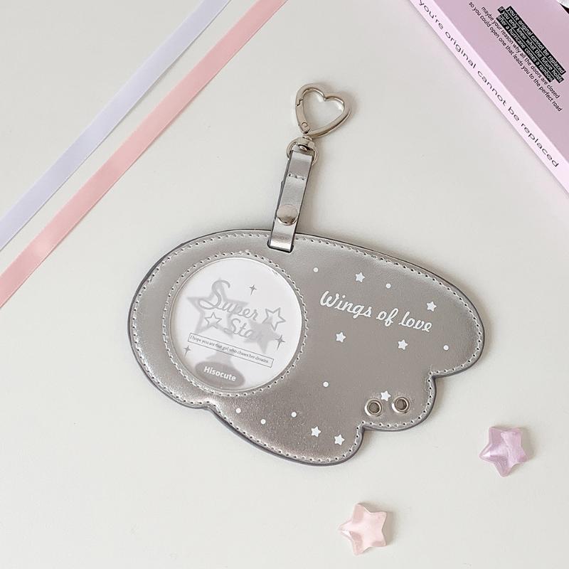 Creativity Wing Pu Leather Badge Card Holder Round Badge Protective Cover Display Pendant Mini Pain Bag Ornament Card Holder