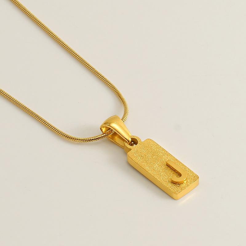 New 26 English letter pendant stainless steel pressed sand rectangular letter collarbone chain necklace female