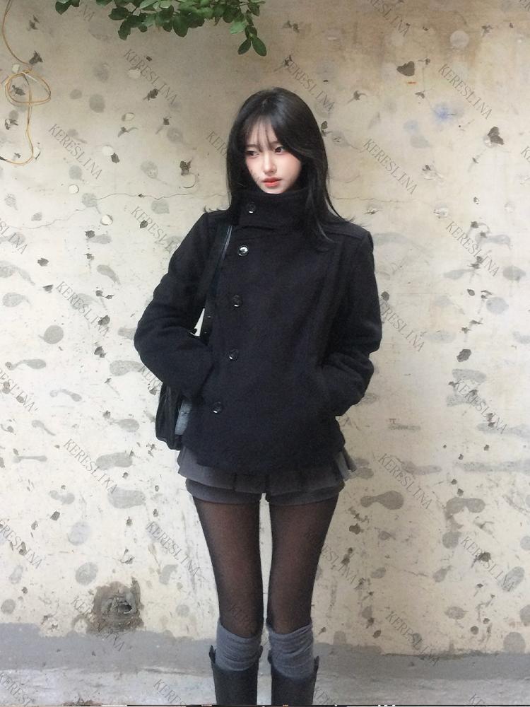 Cappotto Collo Alto Donna Colore Solido Autunno/Inverno Streetwear Y2K Hip-hop Retro Harajuku Carino Casual Moda Versatile Nuovi Top da Donna
