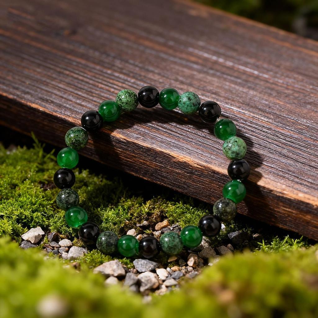 Festive Gifts Green Agate African Turquoise Black Onyx Beaded Bracelet Natural Fashion Jewelry For Men Women Daily Wear Gift