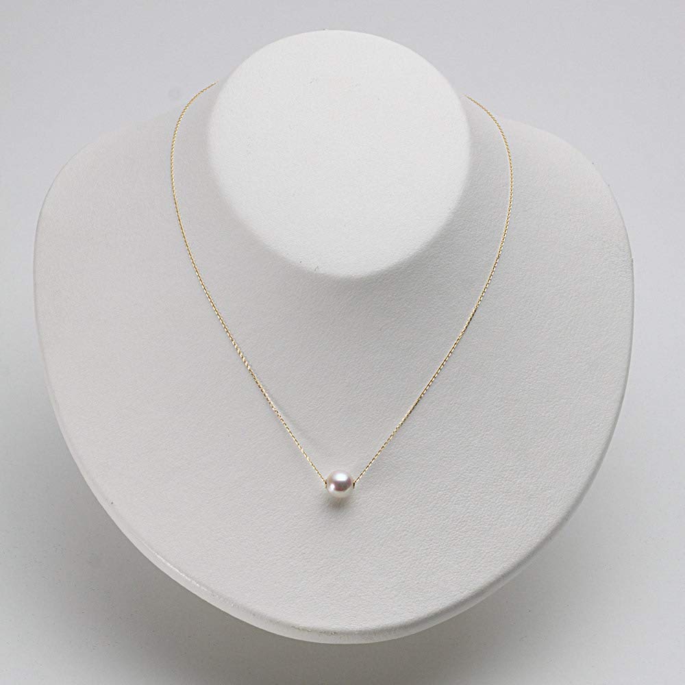 Collar con colgante de perla Akoya Moon Label en oro amarillo de 18 quilates para mujer 7,5 mm (Blanco Rosa/Rosa)